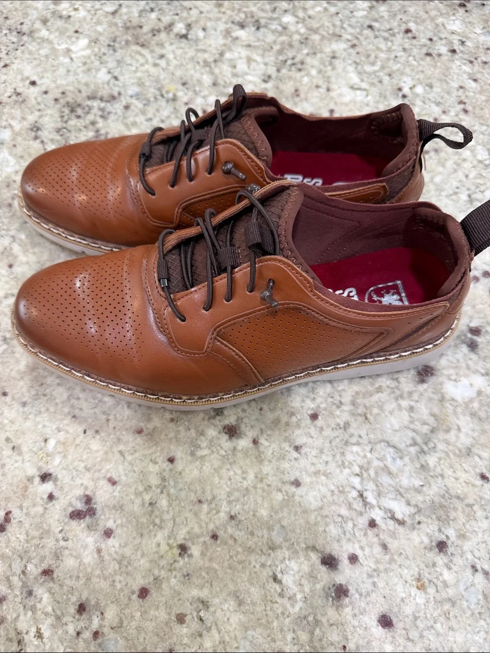Stacy Adams Cognac Perforated Leather Slip-On Sneakers